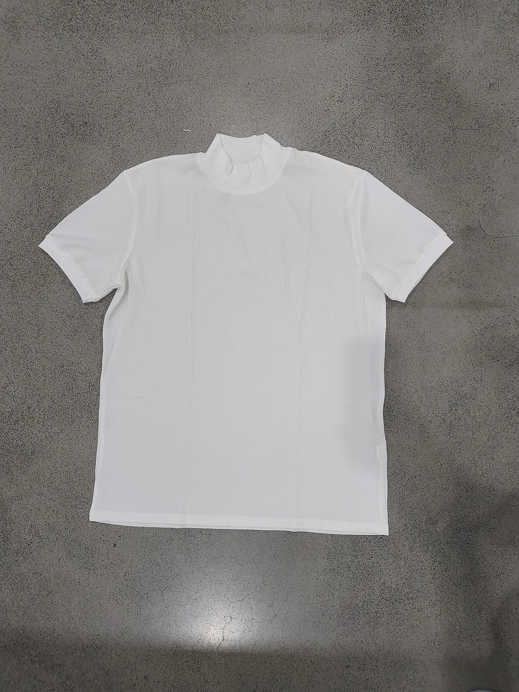 Men Summer Solid Jacquard Textured Mock Neck Short Sleeve T Shirt Slim Fit Simple Versatile Casual Daily Male Basic Tees