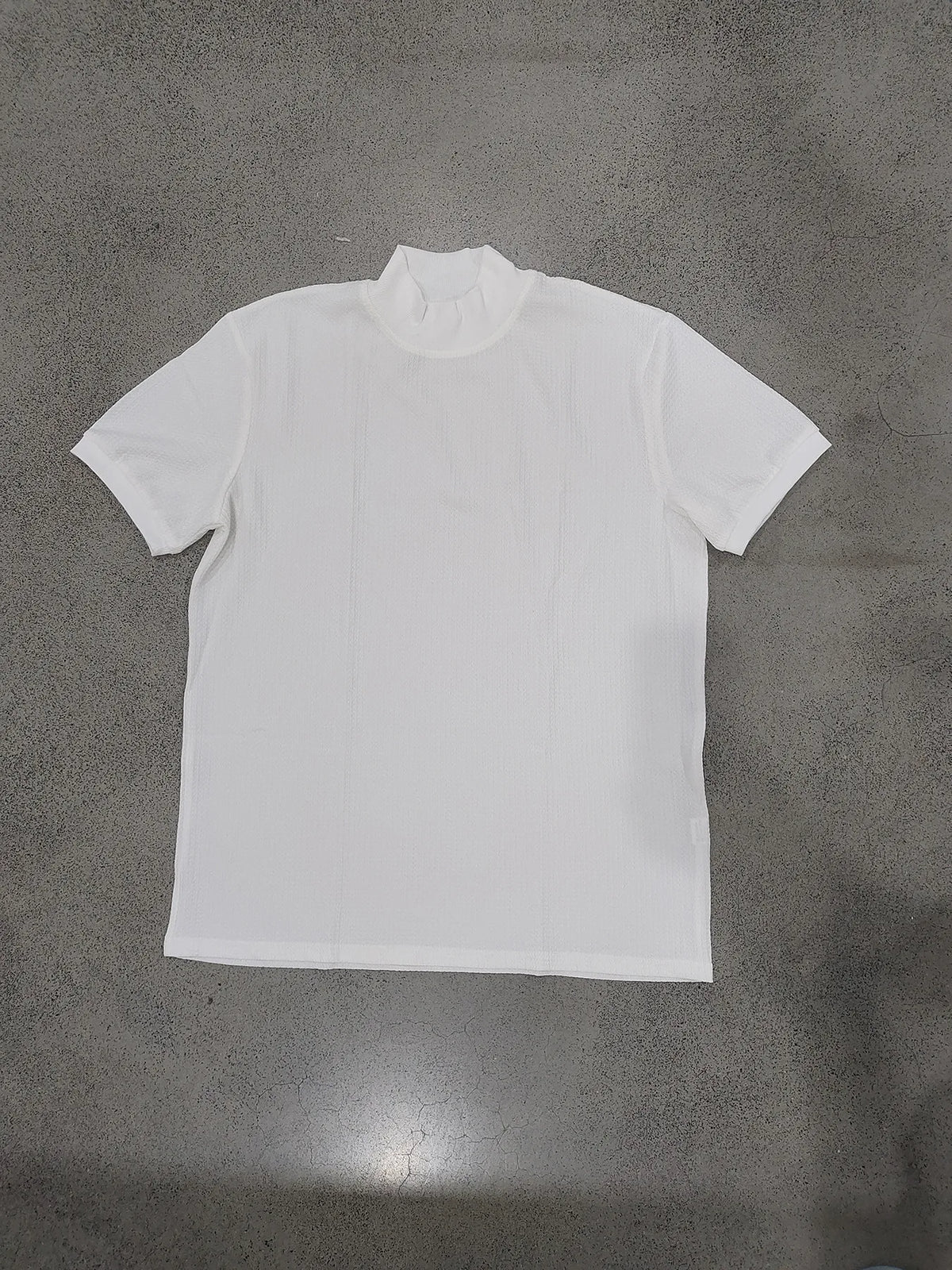 Men Summer Solid Jacquard Textured Mock Neck Short Sleeve T Shirt Slim Fit Simple Versatile Casual Daily Male Basic Tees