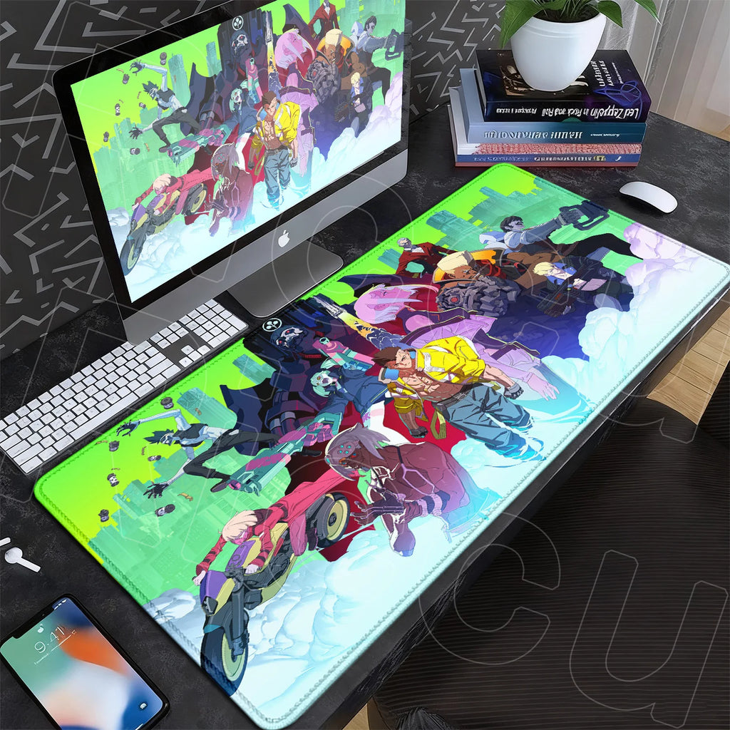 Black Gaming Mousepad XXL Rubber Non-slip Office Deskmat Anime Girl Playmat C-Cyberpunks Style Lock Edge PC Keyboard Accessories