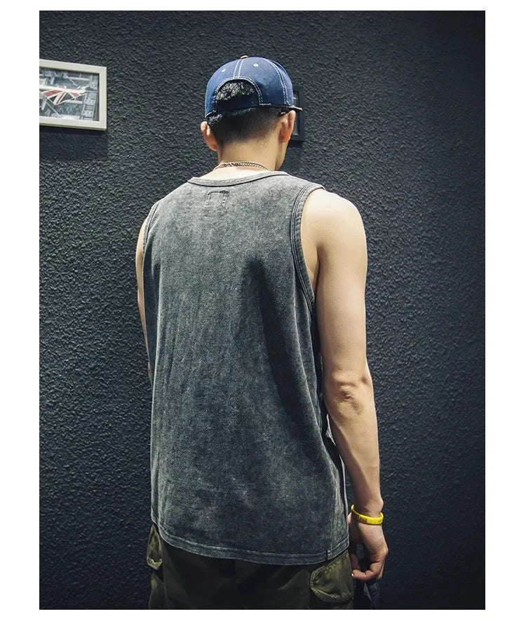 100% Cotton Men's Summer T Vintage Washed Vest Male Tops Round Neck Loose Oversized Large Size Casual Basic Streetwear Vest