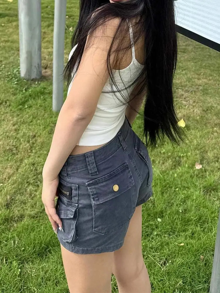 Denim Shorts Women's Summer Three-dimensional Pocket Retro Overalls Multi-pocket Hot Pants