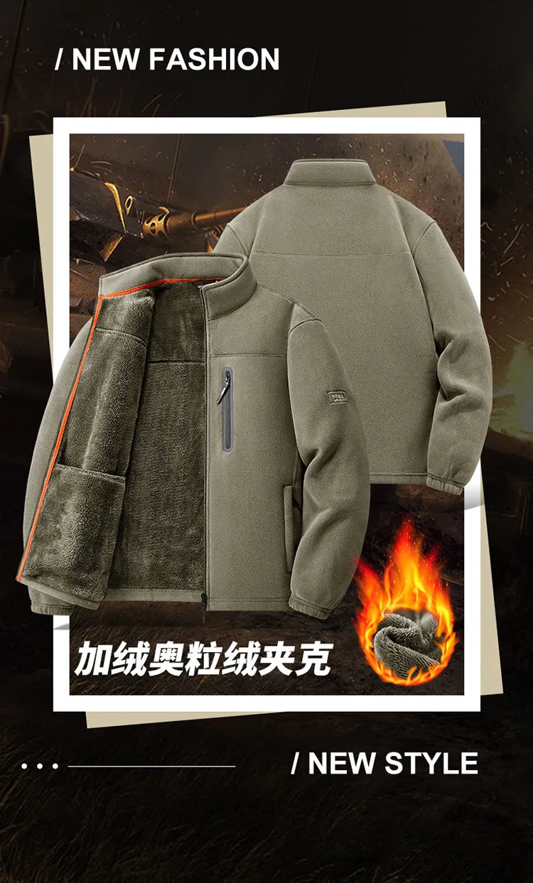 Men's outdoor sports sweater, wool jacket, autumn and winter windproof top, thick fleece, thick insulation windbreaker, casual v