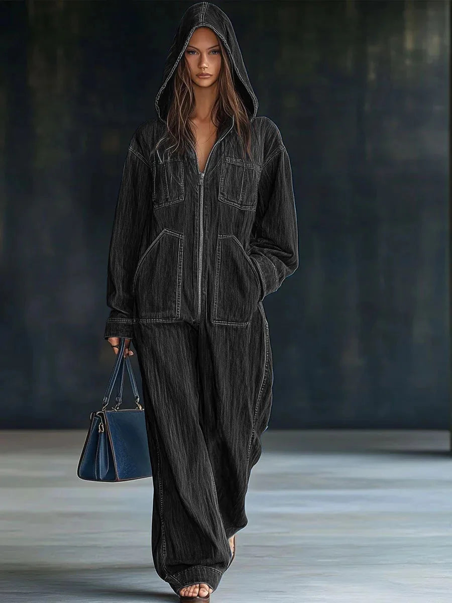 Women Denim Jumpsuits For Autumn Winter Long Sleeve Bandage Loose Fashion Streetwear Overalls Wide Leg Pants Jeans 2025