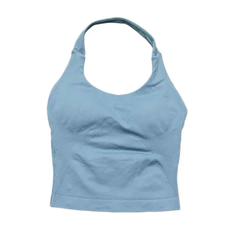 HISTELLO Sports Halter Top Seamless Women Sexy Yoga Clothing Backless Gym Tank Tops Push Up Workout Vest Running Fitness Bra Top