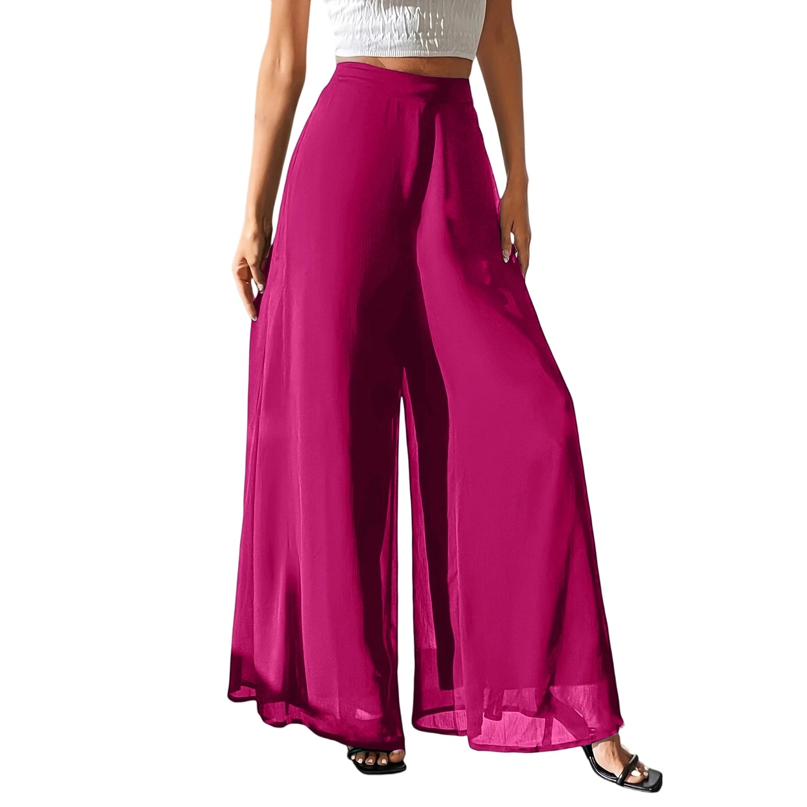 New Mom's Loose Pants Summer Fashion Versatile Ice Silk Chiffon Wide Legged Pants Women's Straight Casual 9-point Trousers
