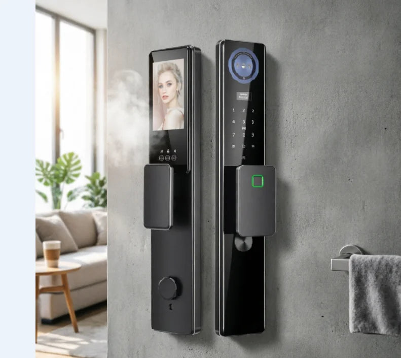 Smart Door Lock 3D Facial Recognition Fingerprint Password IC Card Key Access WiFi Remote Control HD Wide Angle Camera App