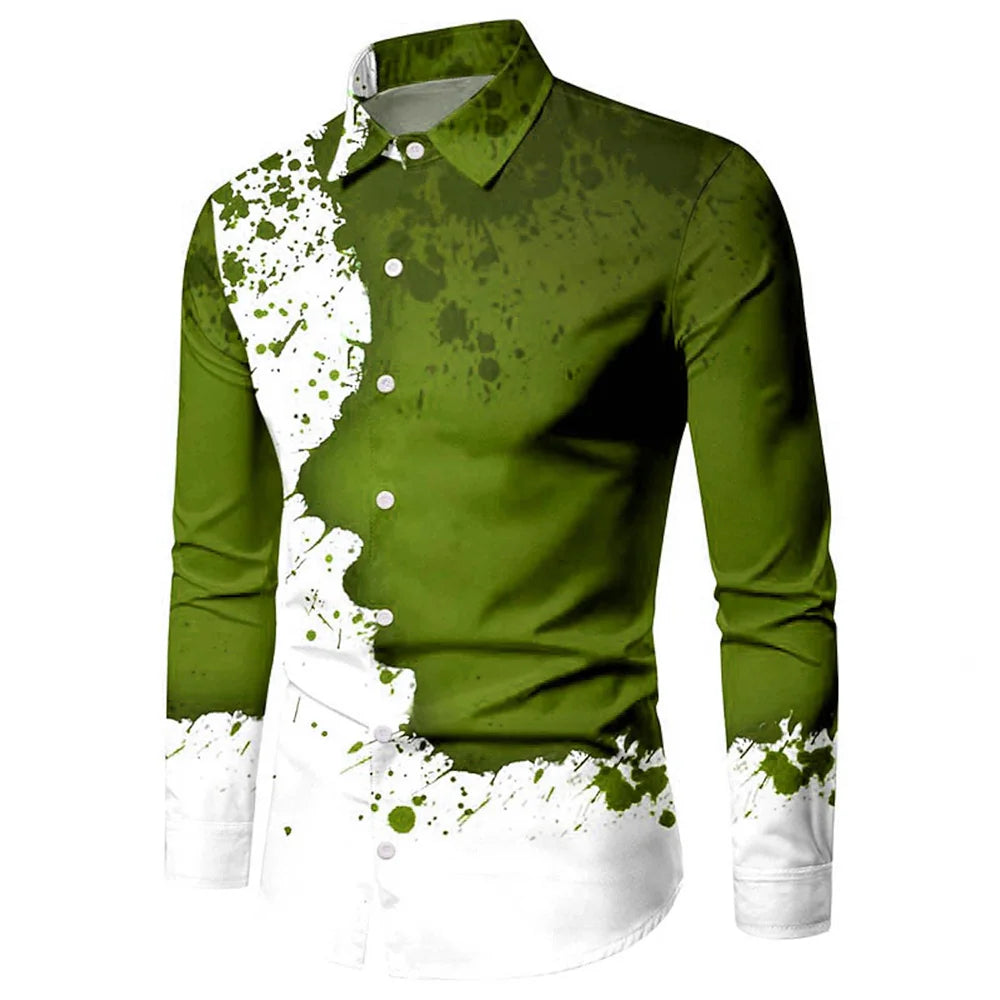 Versatile And Elegant Men's Elastic Face Printed Shirt Casual Lapel,easy To Care For Spring And Fall, Perfect For Every Occasion