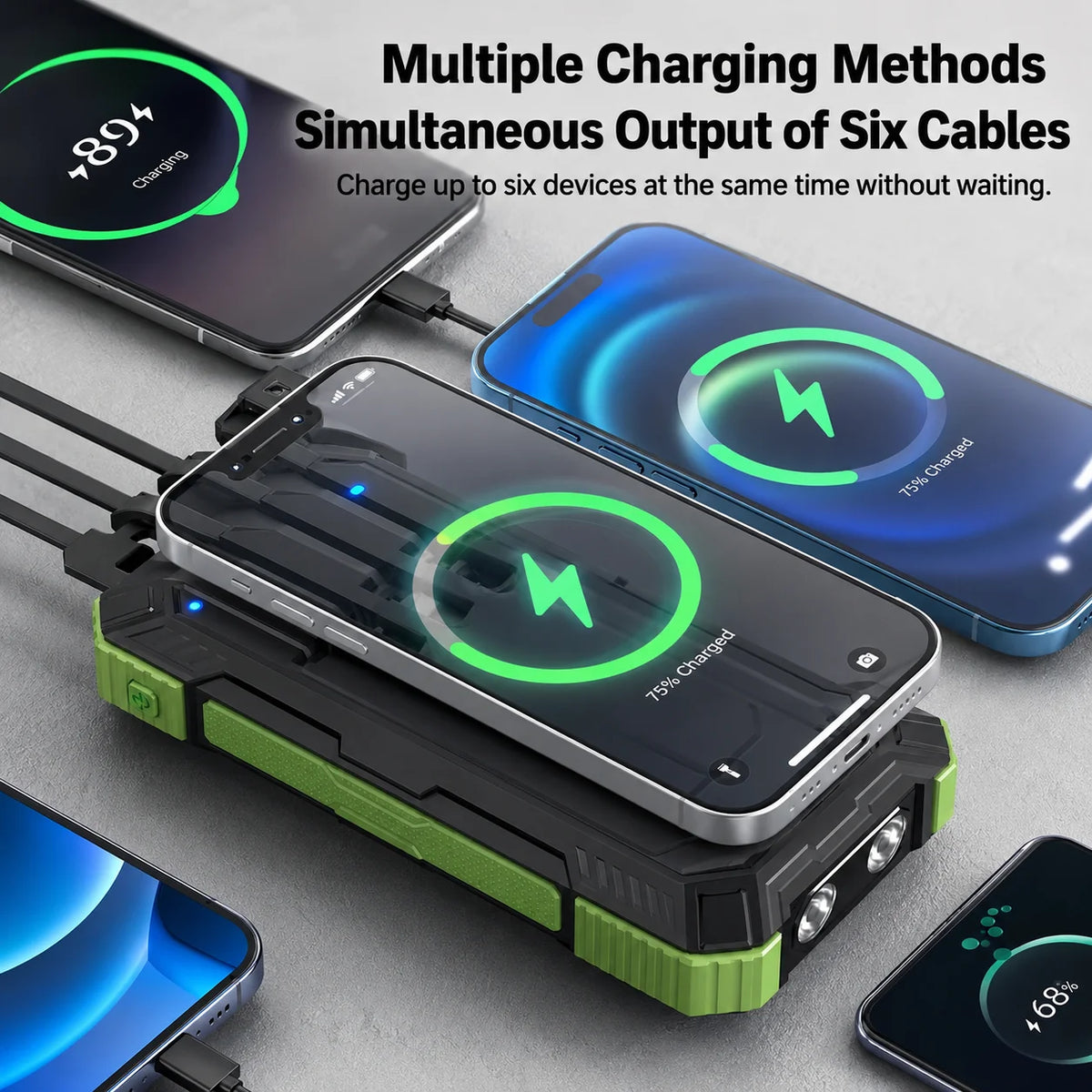 200000mAh Solar Power Bank Wireless Large Capacity Fast Charging External Battery Outdoor Survival Emergency Equipment