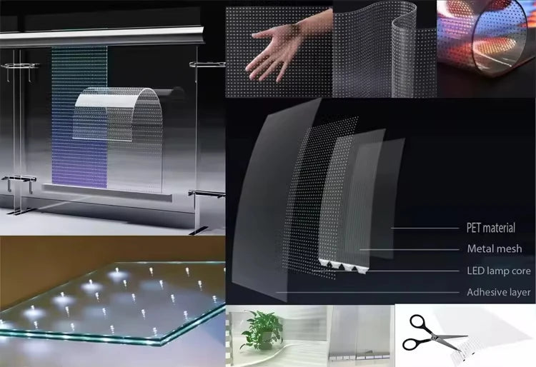 P6 P8 P10 Flexible Transparent Film Screen Self-Adhesive LED Display for Glass Window