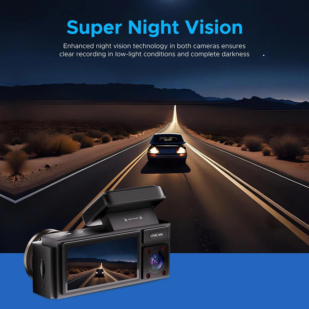 Three Camera Dash Camera, Front, Inside, and Rear Camera, Car Dash Cam, Wide Angle, HD Night Vision, Loop Recording, Car DVR