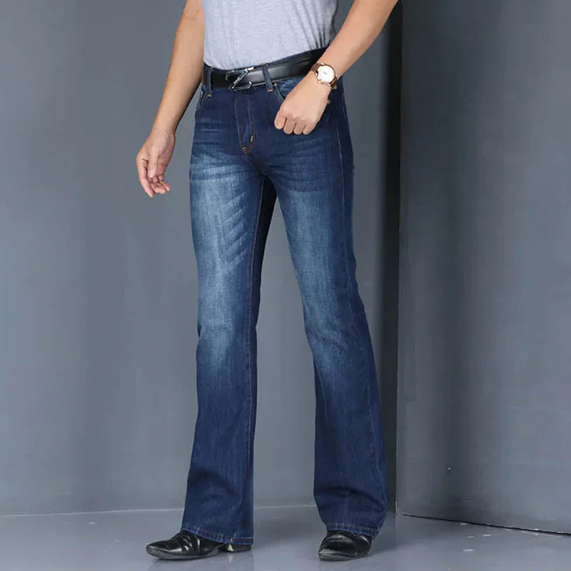 Denim Flared Jeans Men  Boot Cut Denim Pants Comfortable Slightly Slim Classic Loose Casual Blue Black Trousers For Male Bootcut