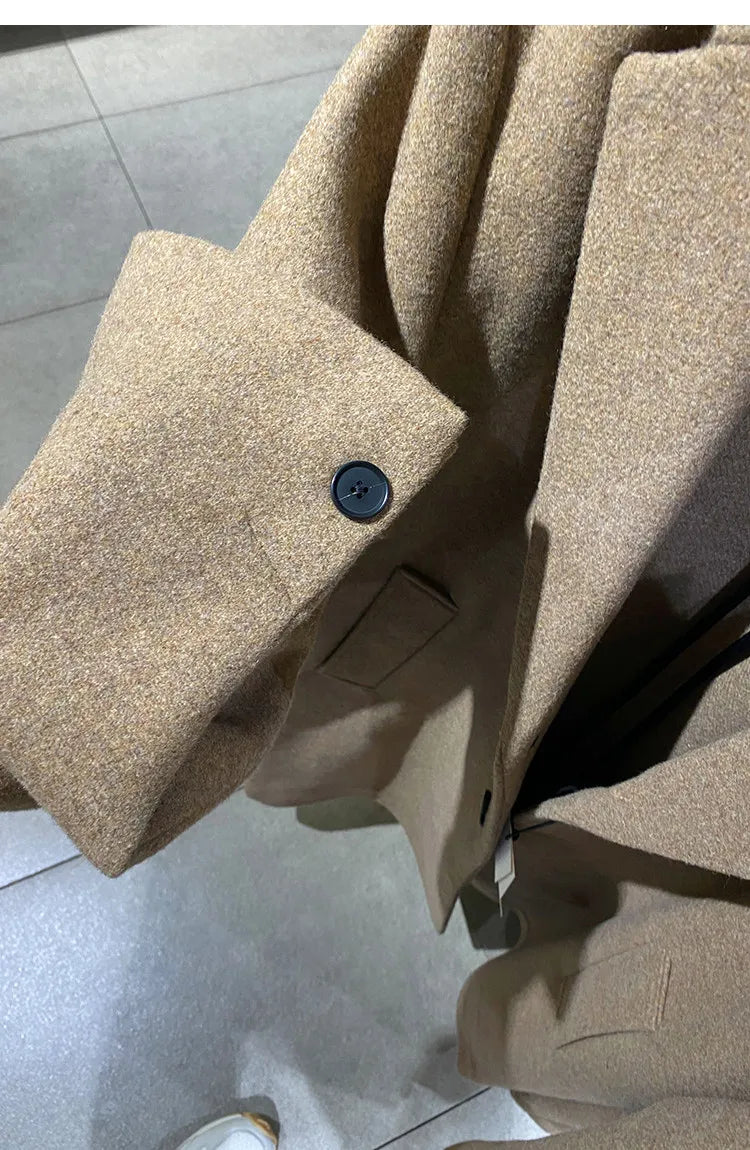 MAMELICCE Original design Mid-length woolen coat Wool-blend coat Classic business casual Autumn and winter trench coats Men coat