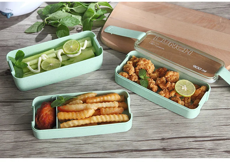 Kitchen 900ml Microwave Lunch Box Wheat Straw Dinnerware Food Storage Container Children Kids School Office Portable Bento Box
