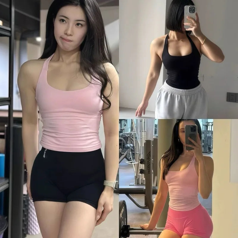 Seamless Halter Workout Tank Top for Women Backless Longline Yoga Top Gym Fitness Activewear Body Shaping Sportswear