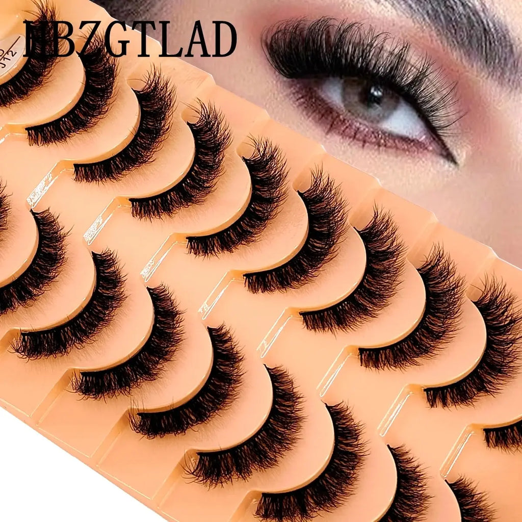 New 7/10 Pairs Faux Mink Eyelashes Handmade False Eyelashes Natural Nude Makeup Simulation Cross Messy Eye 3D Curly Eyelashes