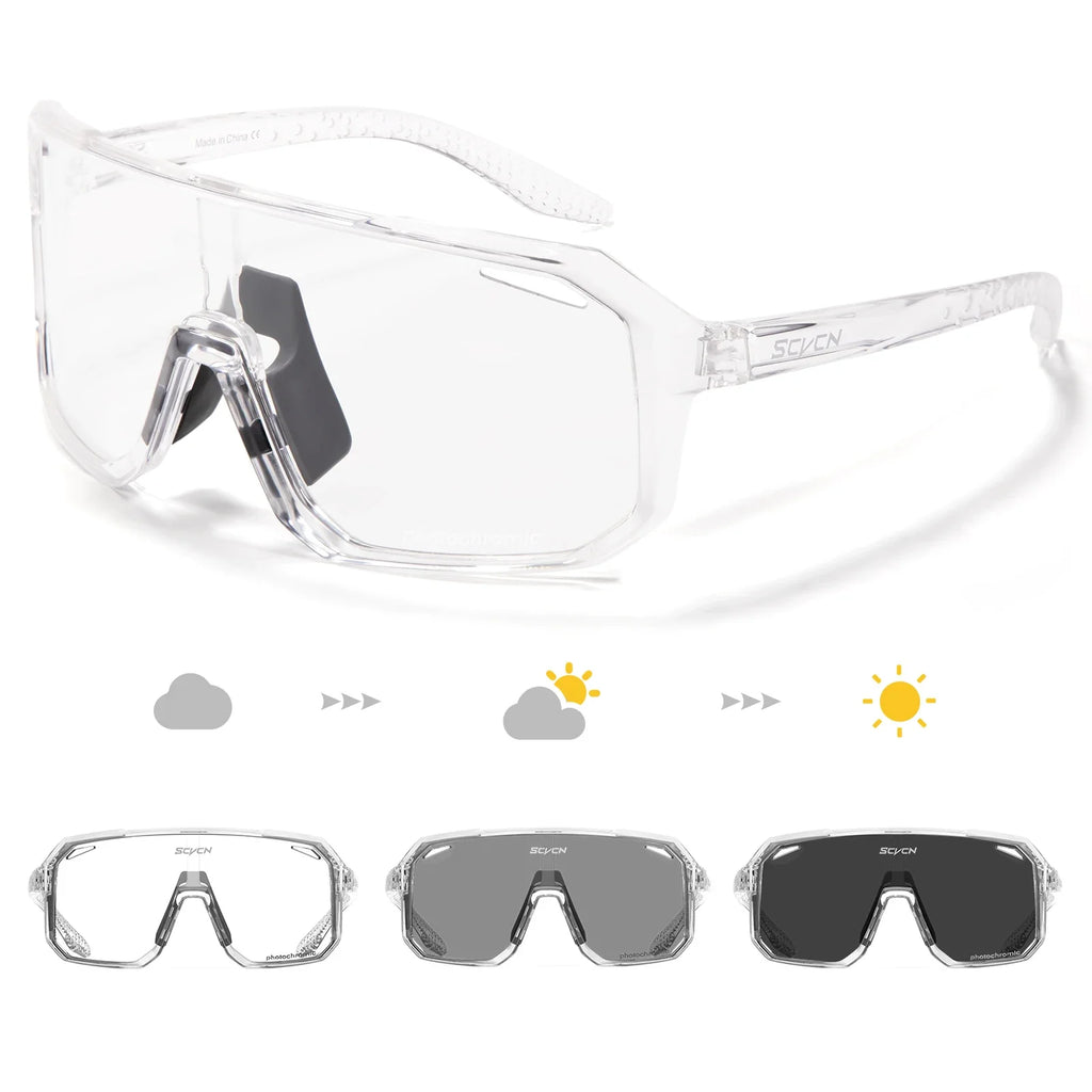 Scvcn New Men's UV400 Photochromic Cycling Sunglasses Women Sports Running Eyewear for Men Glasses Road Bike Bicycle Goggles
