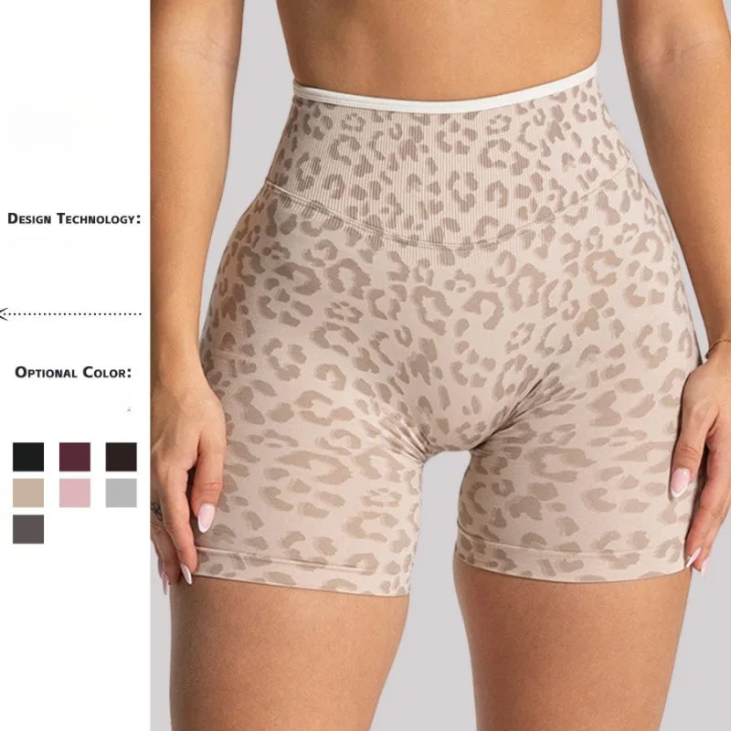 Women High Waist Leopard Print Yoga Shorts Tummy Control Butt Lifting Sports Shorts OuterWear Running Fitness Workout Yoga short
