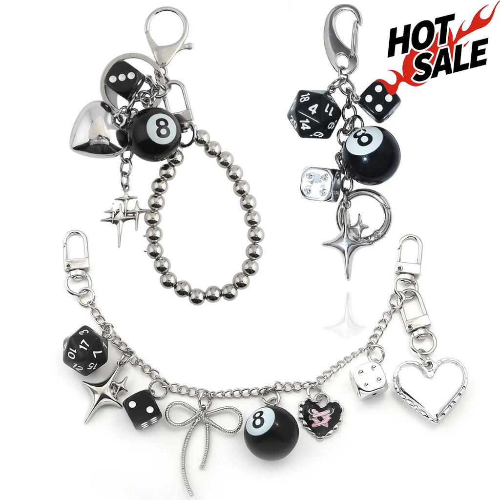 Y2K Detachable Pants Chain 8-Ball Dice Heart Waist Chain Adjustable Men's Streetwear Jeans Bag Charm Gift Jewelry