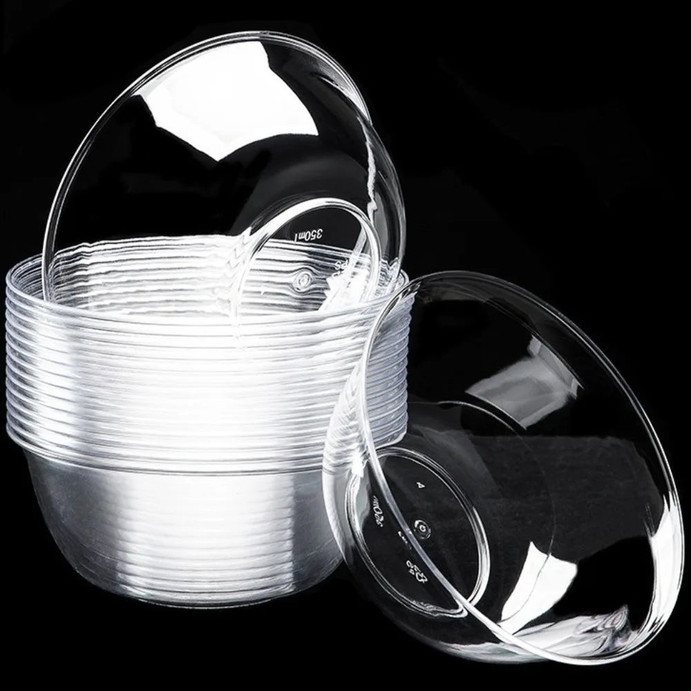 25PCS Food Grade Plastic Disposable Lunch Bowl Thick Kitchen Accessories Hot Pot Tableware Transparent Round Lunch Bowl