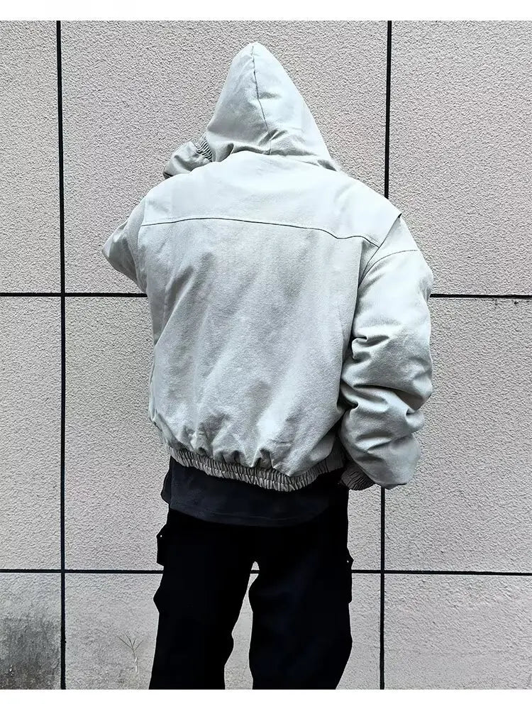 American Retro Lamb Fleece Cotton Jacket Winter Thickened Keep Warm Fur Collar Jacket Zipper Hoodie Loose Coat men clothing