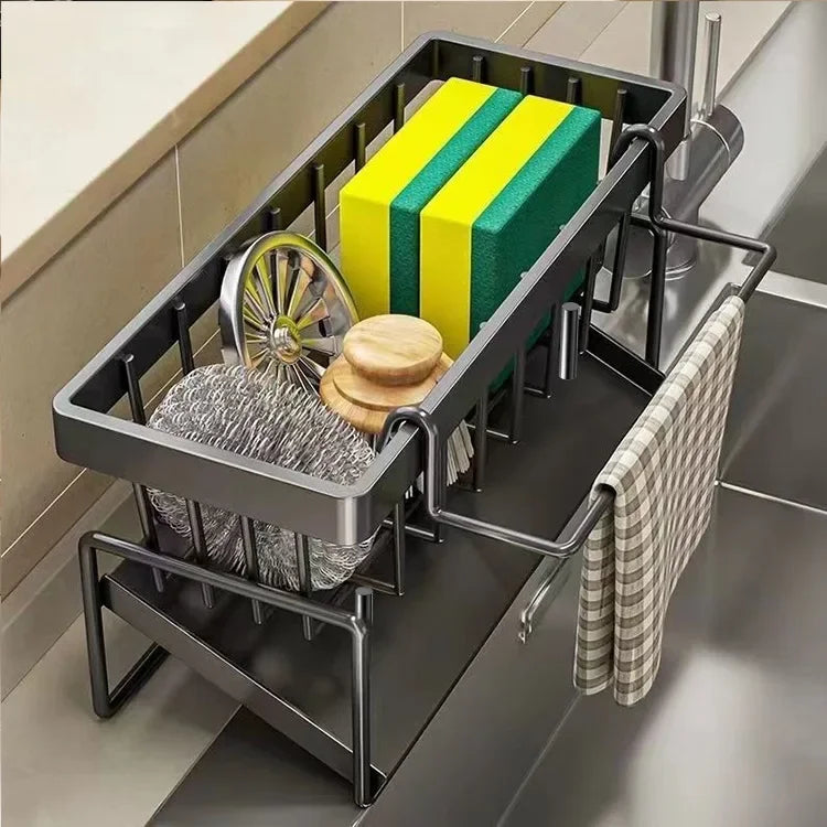 1Pc  Kitchen Storage Rack, Dishcloth Holder, Draining Rack, Faucet Sink Sponge and Steel Wool Organizer