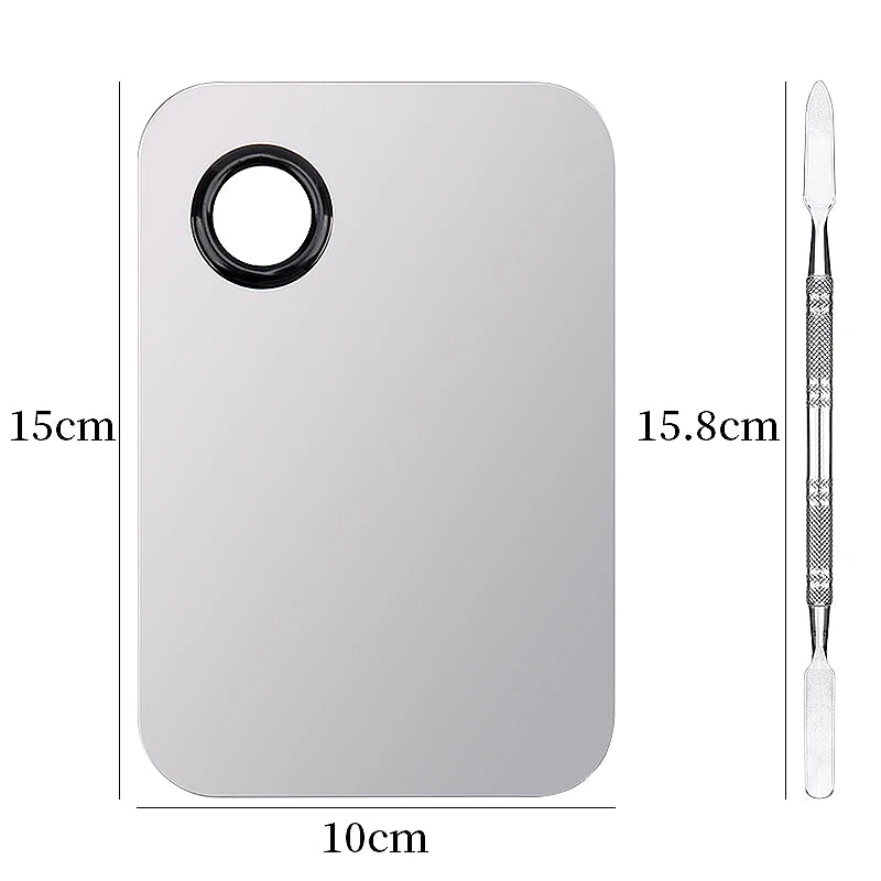 Makeup Mixing Palette Stainless Steel Foundation Lipstick Eye Shadow Mixer Palette with Spatula Rod Color Stick Beauty Tools Set