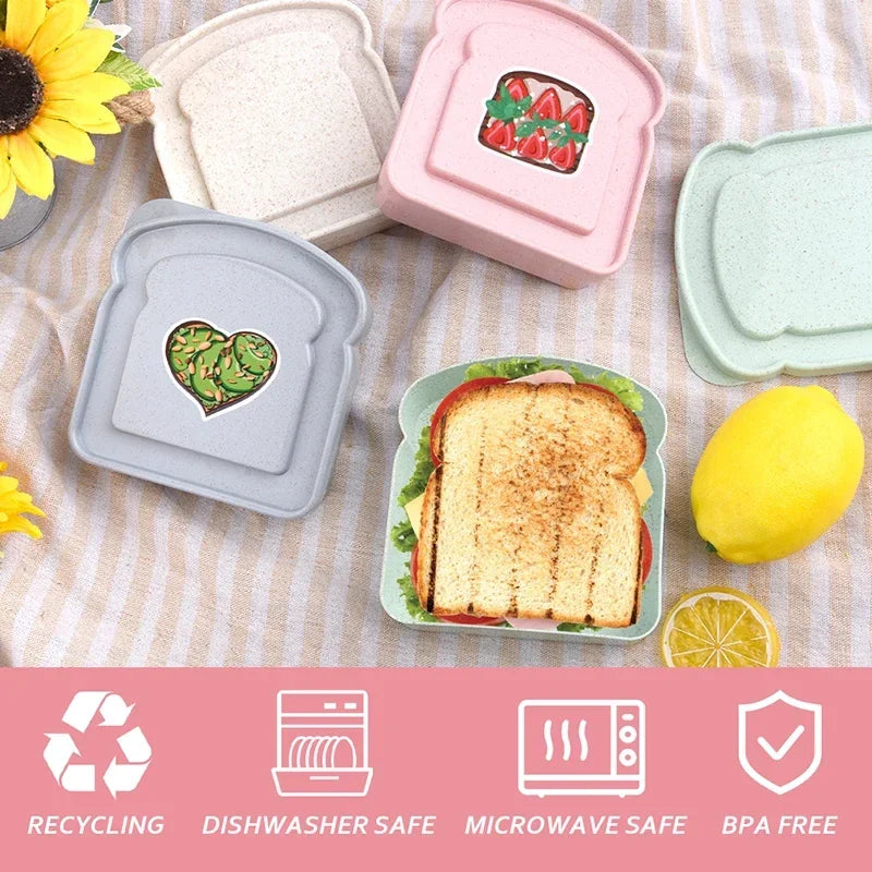 1/4PCS Sandwich Containers Lunch Box Toast Storage Box With Lid Eco-Friendly Lunch Food Container Microwavable Picnic Student