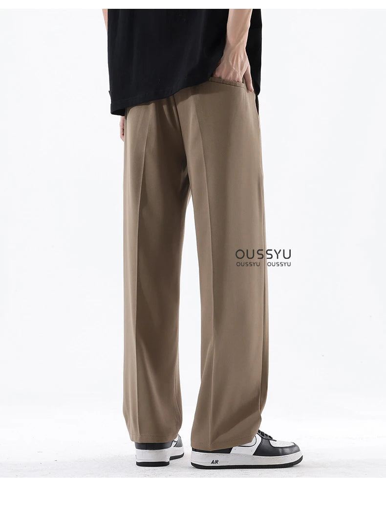 Spring Summer Smooth Casual Pants Men Business Elastic Waist Black Grey Khaki Suit Trousers Male Work Office Plus Size S-5XL
