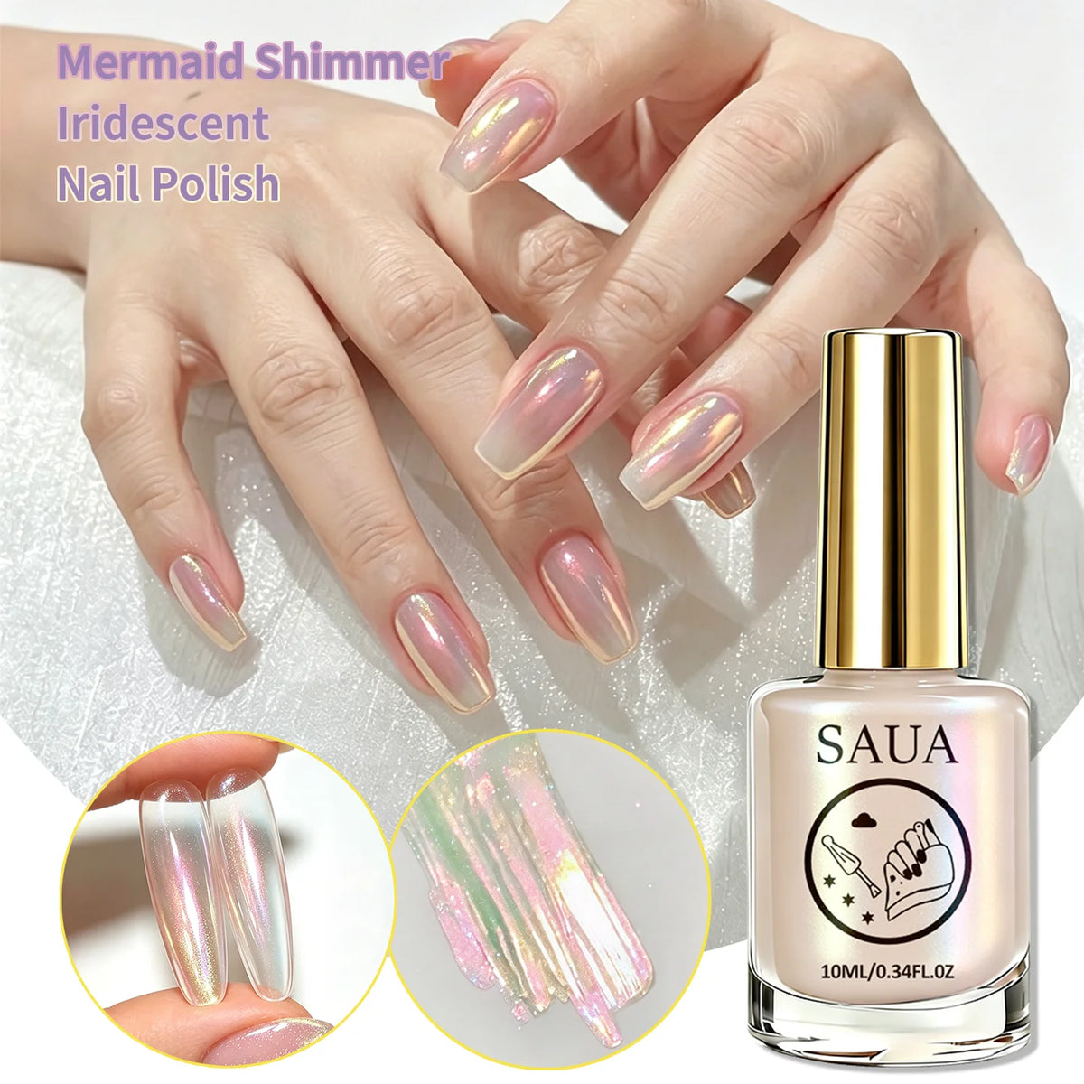 Colorful Aurora Polarized Nude Nail Polish 10ML, Gentle Versatile Color, Easy Application, Quick Dry, Glossy Transparent