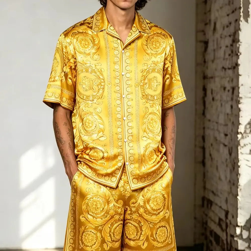 2026 Men's Summer New Smooth Polyester Shirt, Baroque Color-Printed Shirt Gift for Men for Festivals Parties Fast Shipping