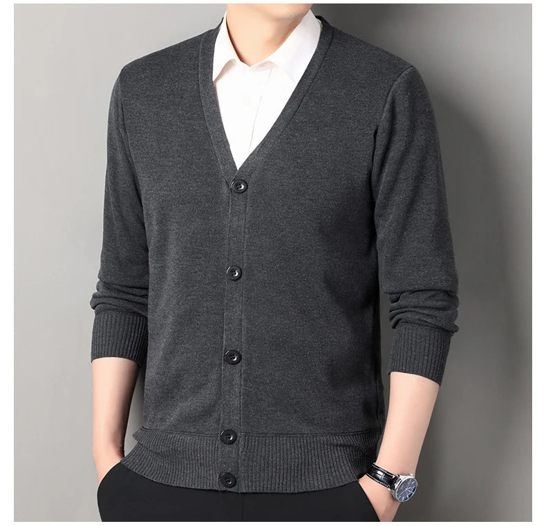 Men's Smart Casual Cardigan V-neck Sweater Men's Autumn Winter Clothes Button Knit Cardigans Mens Knitting Sweaters Outwear