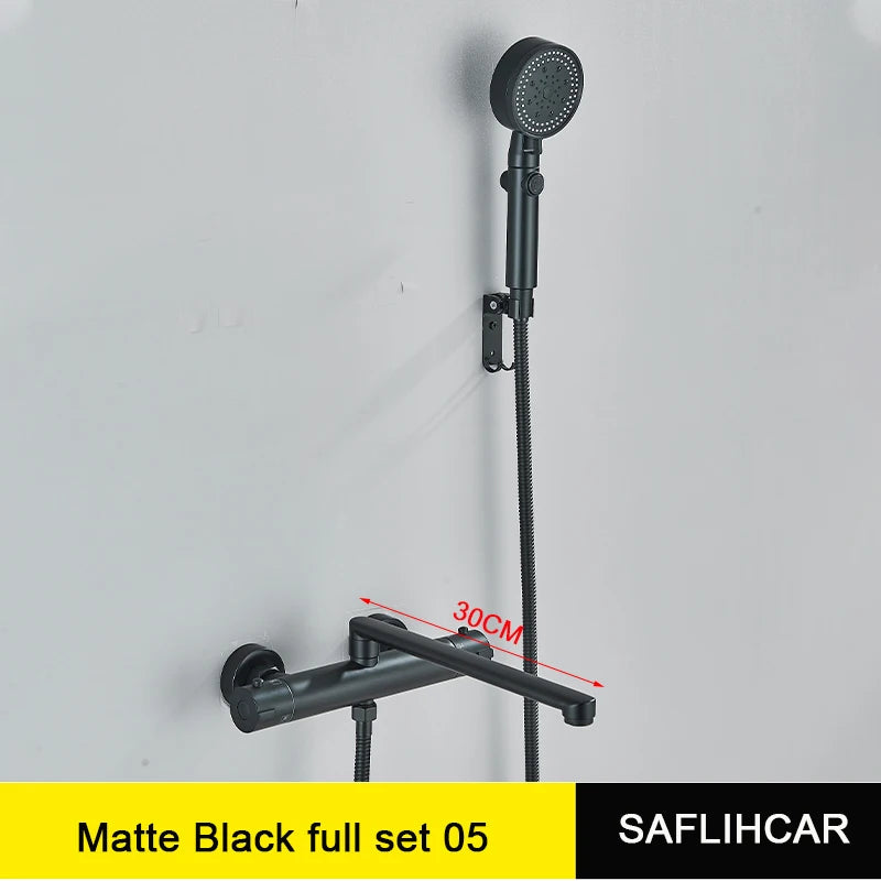 Black Thermostatic Bathroom Shower Faucet Dual Handle Bathtub Faucet Wall Mounted Mixer Tub Tap