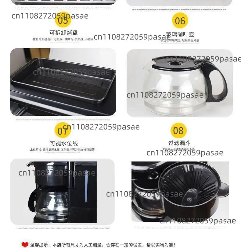 Three-in-one Breakfast Machine, Household Multi-functional Electric Oven, Coffee Machine, Grilling and Frying in One