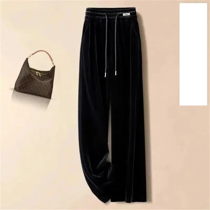 Velvet 2025 High Waist Gold Velvet Casual Pants Winter New Women's Pants Straight Pants Velvet Women's Pants