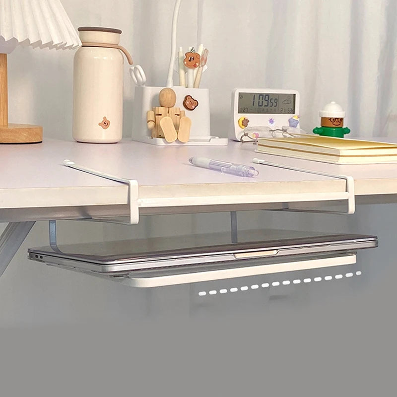 Laptop Stand for Notebook Pad Tablet Book, Dormitory Desktop Organizer Student Hanging Basket Under Desk Iron Layered Shelf