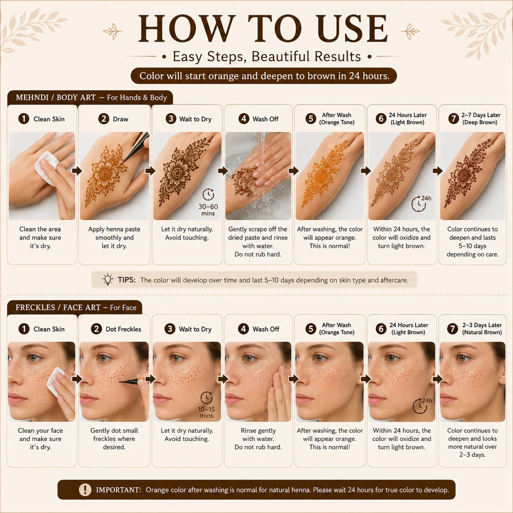 GOLECHA Brown Henna Tattoo Pigment Paste 30g For Faux Freckles Mehndi Body Art Temporary Tattoo Supplies Natural Skin Tint Cone