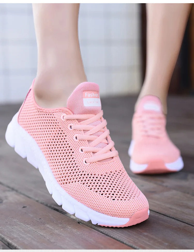 White Mesh Shoes Woman Summer Breathable Flat Sneakers Sports Tennis Shoes for Women Casual  Lightweight Running Shoes Ladies