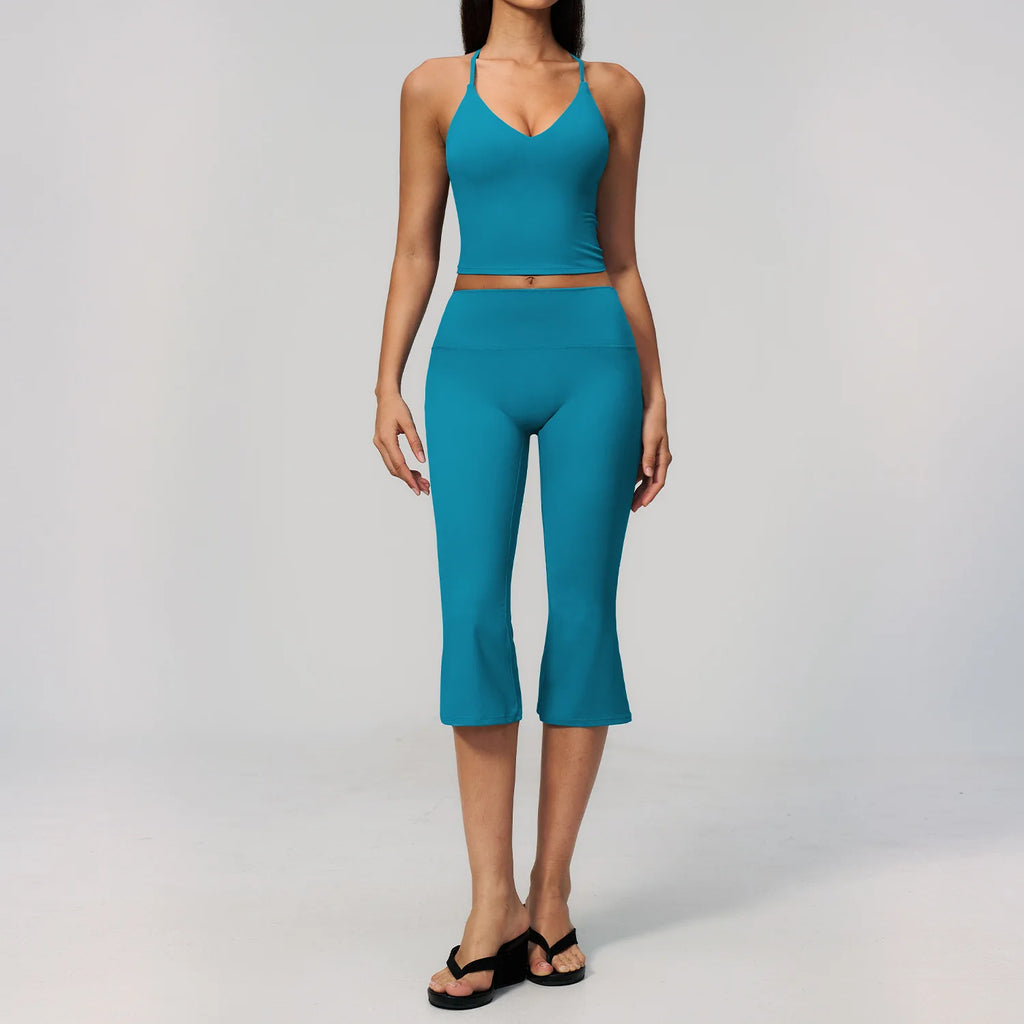 2PCS Yoga Suit Women's Tracksuits Gym Clothes Running Workout Outfits Sports Bra Middle Pants Athletic Wear Female Yoga Clothing