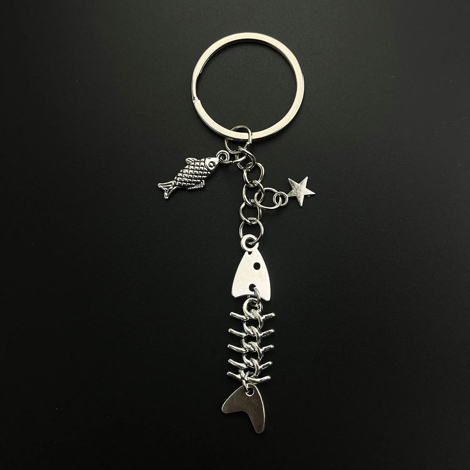 Key Chain Fish Cute Bag Charm Keyring for Car Fishbone Star Punk  DIY Handmade Jewelry Gifts