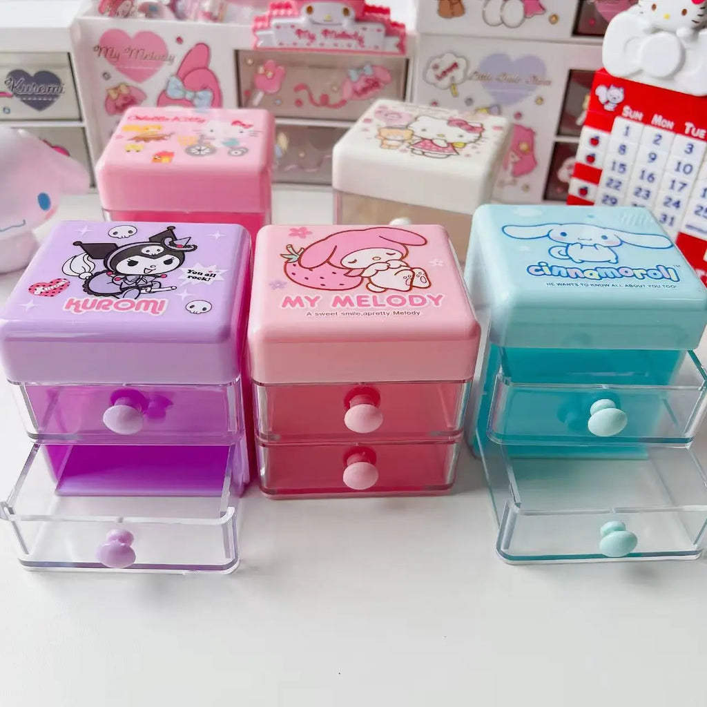 Hello Kitty Kuromi Japanese-Style Cartoon Desktop Organizer  Cute Mini Drawer-Style Storage Box  Two-Tier Jewelry Organizer