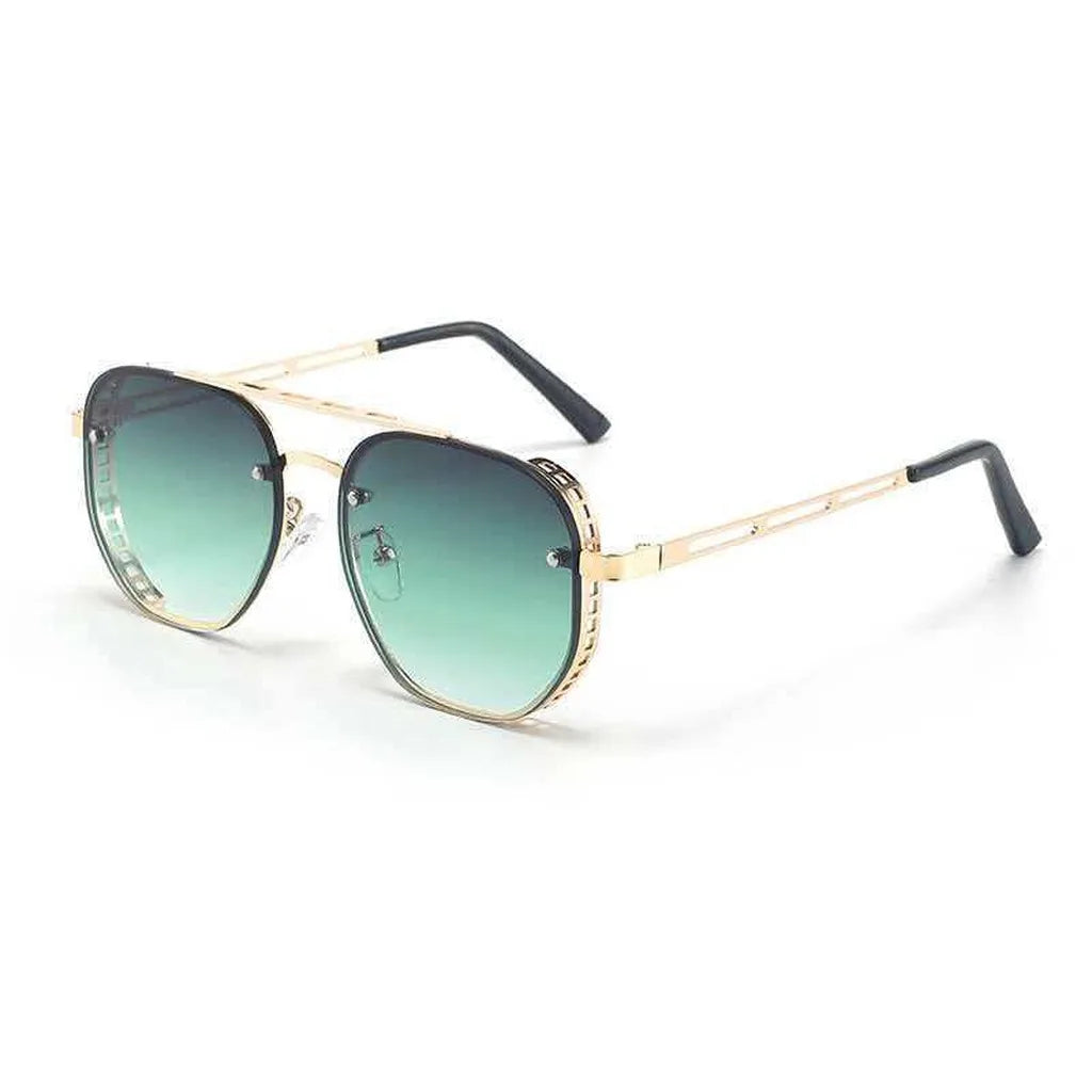 KLASSNUM Metal Frame Sunglasses Korean Oversized Sun Glasses Full Rim Eyeglasses Retro For Outdoor Driving Adult Women Goggle
