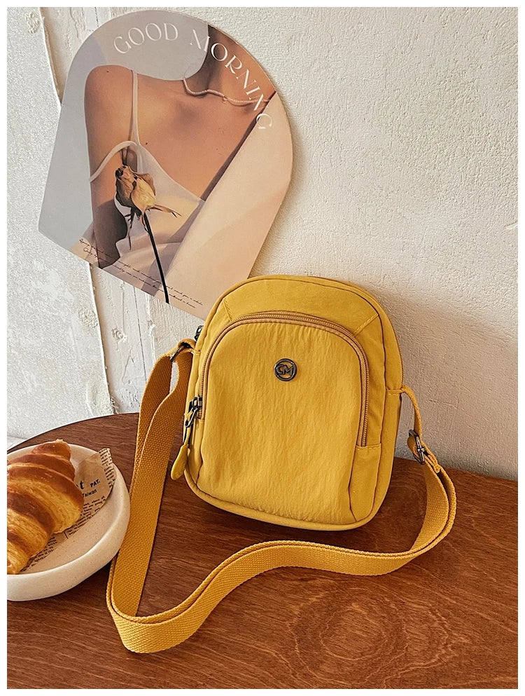 Waterproof Nylon Mobile Phone Bag Portable  Three-Layer Coin Purse Crossbody Bag for Youth Casual Simple Style Functional...