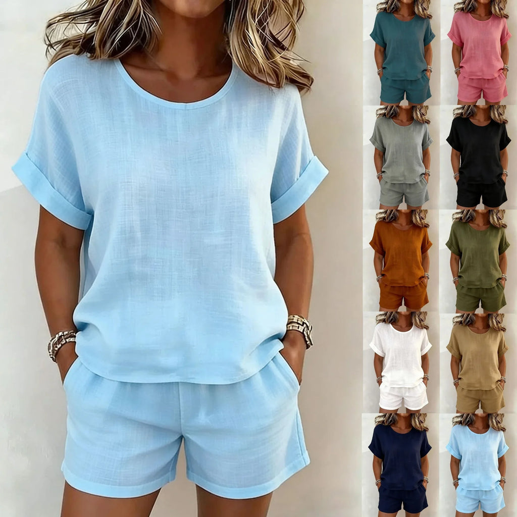 Solid Color Casual Loose Short Pants Sets For Women 2026 Elegant Summer Women's Two Pieces Suit Full Set Female Outfit Clothes