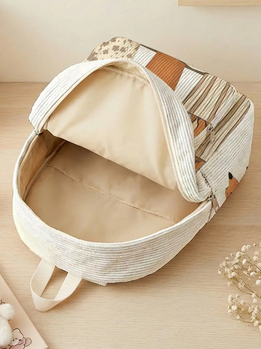 Dachshund Dog Print Allover Women Fashion Backpack Corduroy Multi-pocket Large Capacity Commuter Bag
