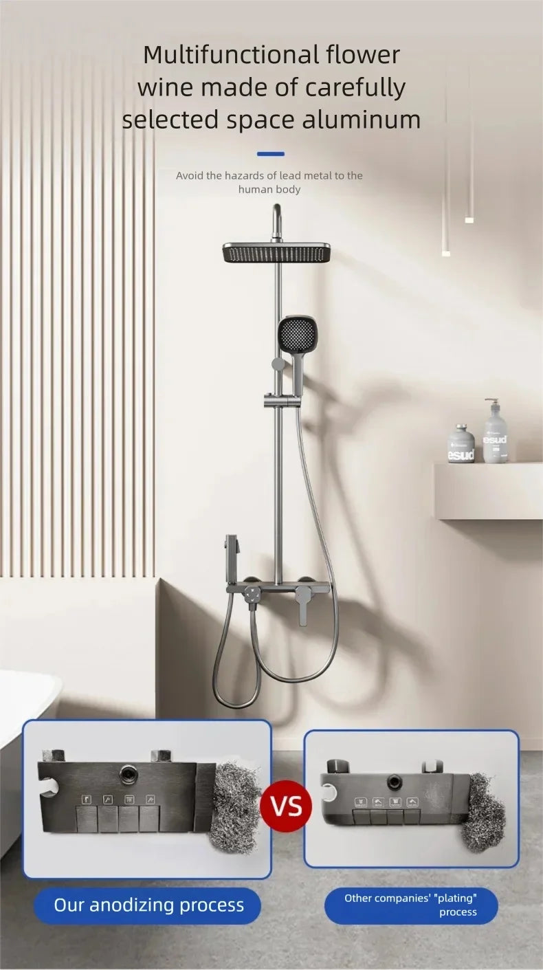 Gray Household MultiFunction Hot and Cold Water Shower Set Hotel Bathroom Bathtub Faucet Pressure Boosting Shower System Set
