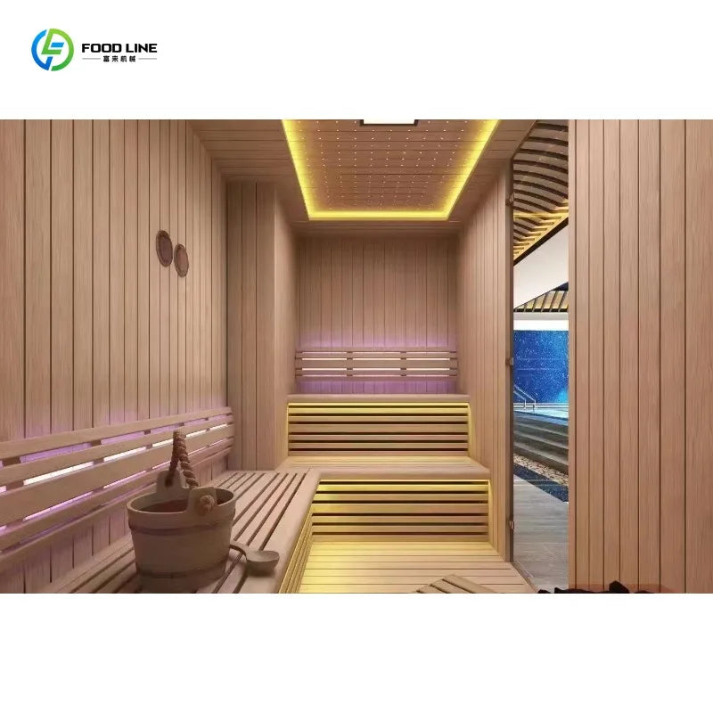 Customized Premium Large Cedar Wood Outdoor Family Spa Sauna, Wet & Dry Type with Panoramic Glass & Lighting