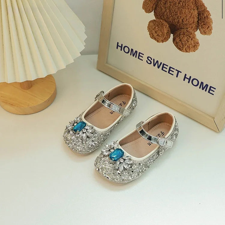 Little Girl Leather Shoes Spring Autumn Luxury Rhinestone Children's Flats Fashion Sequins Kids Causal Princess Ballet Shoes
