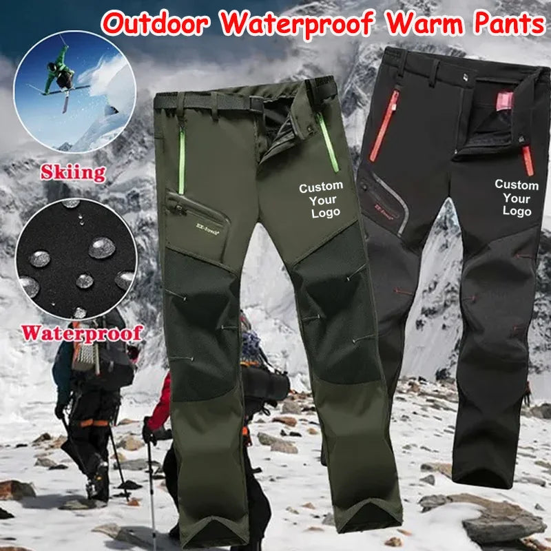 New Men's Customize Your Logo Winter Outdoor Hiking Trousers Camping Climbing Fishing Skiing Trekking Softshell Warm Pants