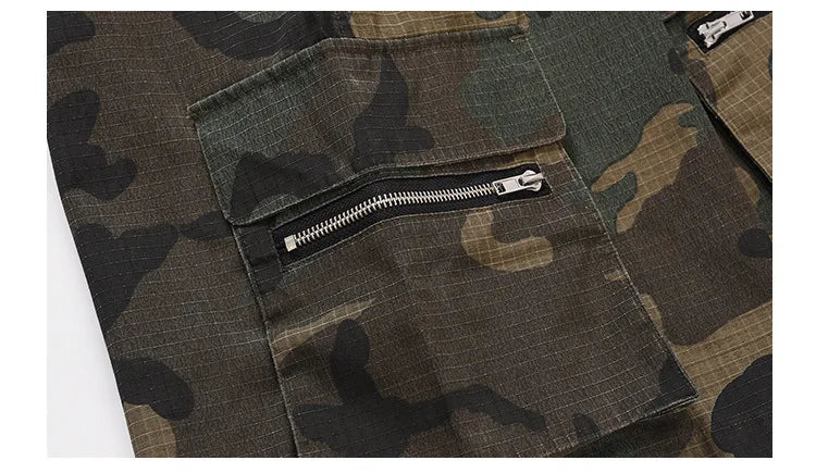 High Street Washing Trend Camouflage Tooling Shorts Men's Retro Casual Loose Summer Drawstring Versatile Trend Five-Point Pants