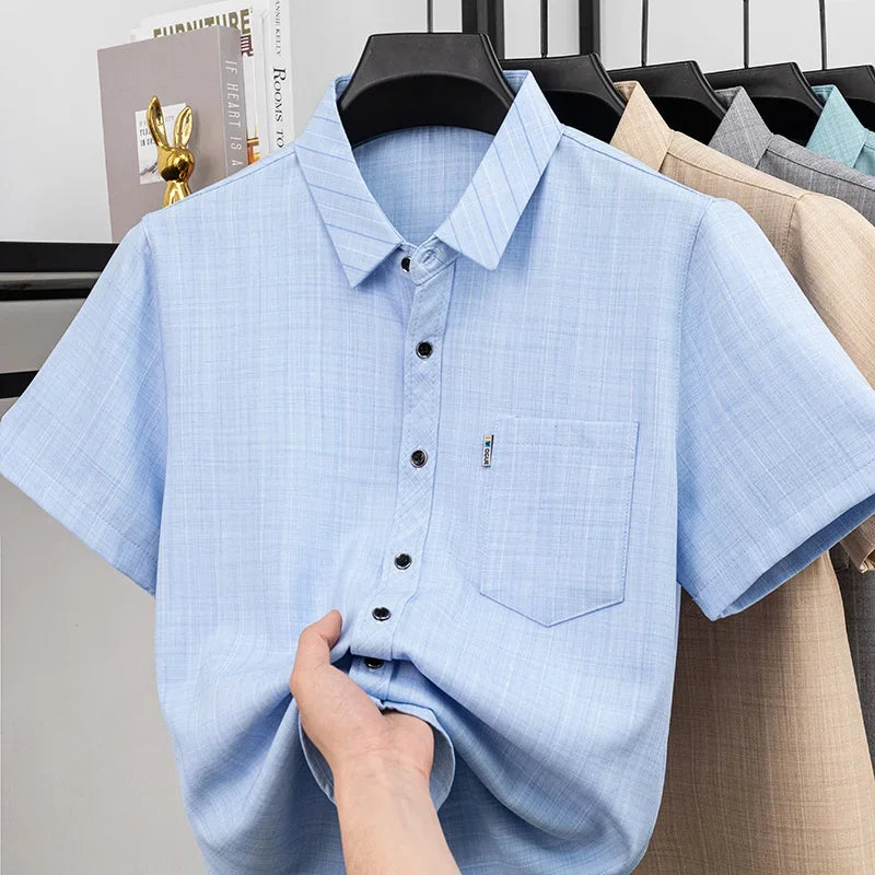 Men Casual Short Sleeve Shirt Anti Wrinkle Quick Dry Comfortable Fabric Business Daily Outdoor Travel Work Wear Blouse